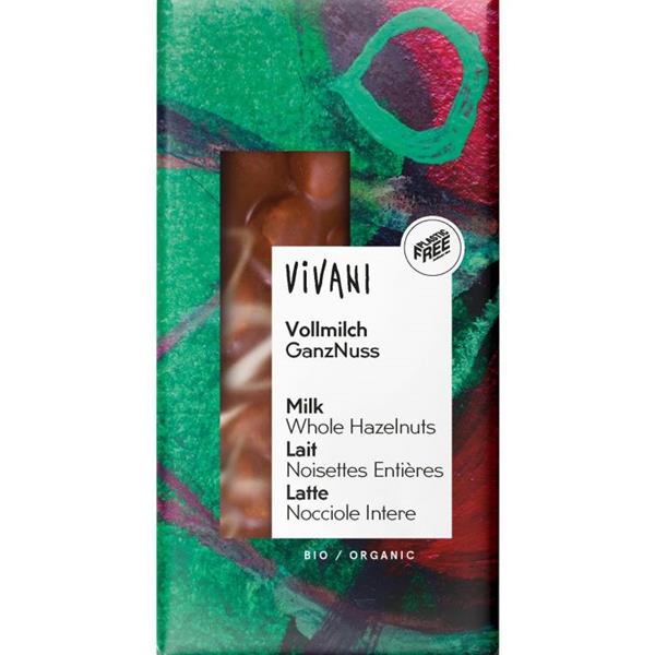VIVANI CHOCOLATE CON LECHE Y AVELLANAS ENTERAS 100 G